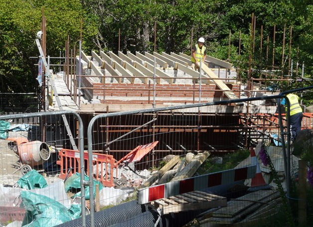 The rafters supporting the sedum turf roof are installed 15 July 2015