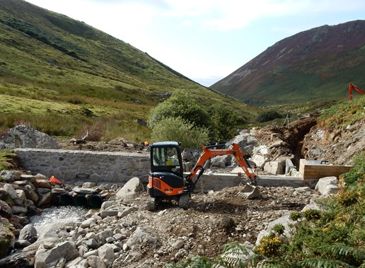 Stone work on south banl complete and the trench dug for the pipline from the weir 6 Sept 2015