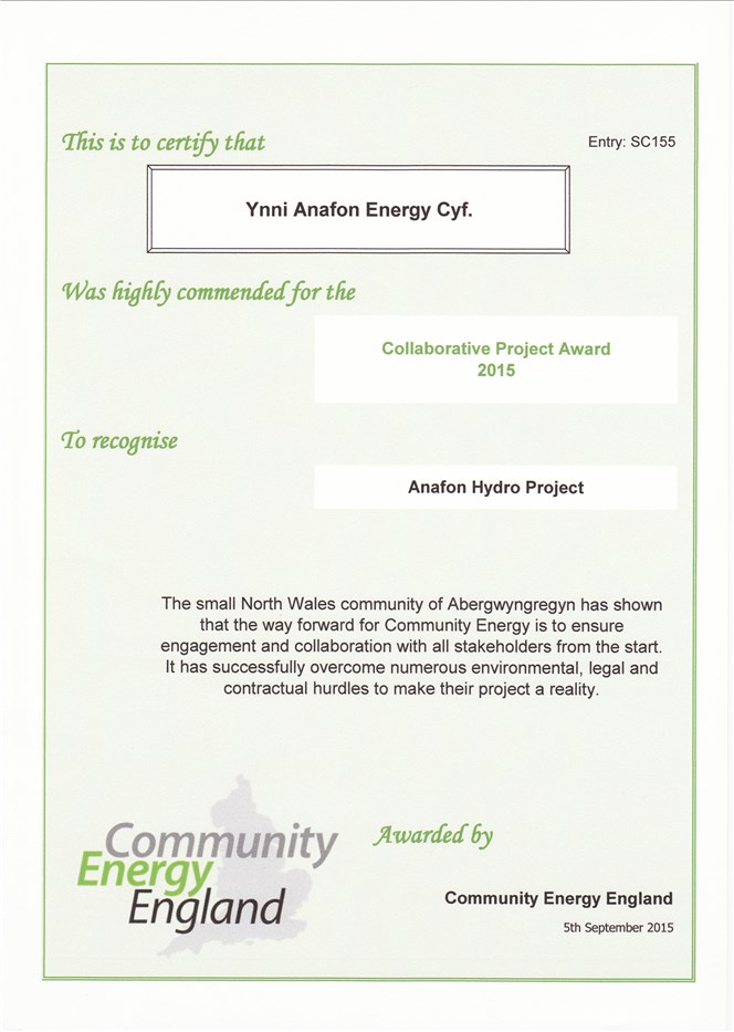 Community Energy England Award 5 Sept 2015